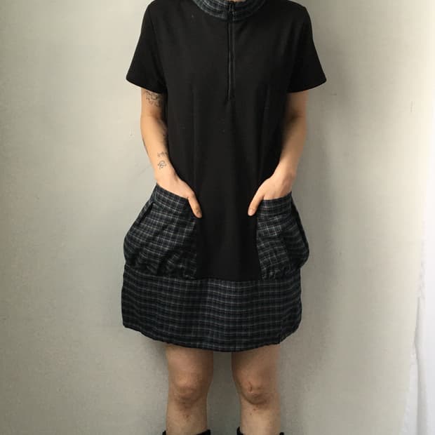 Check pattern layer point high neck onep