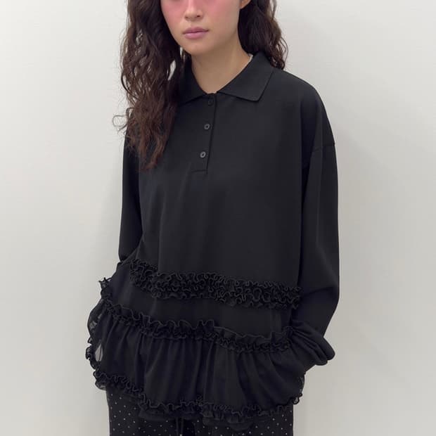 Frilled hem collar top