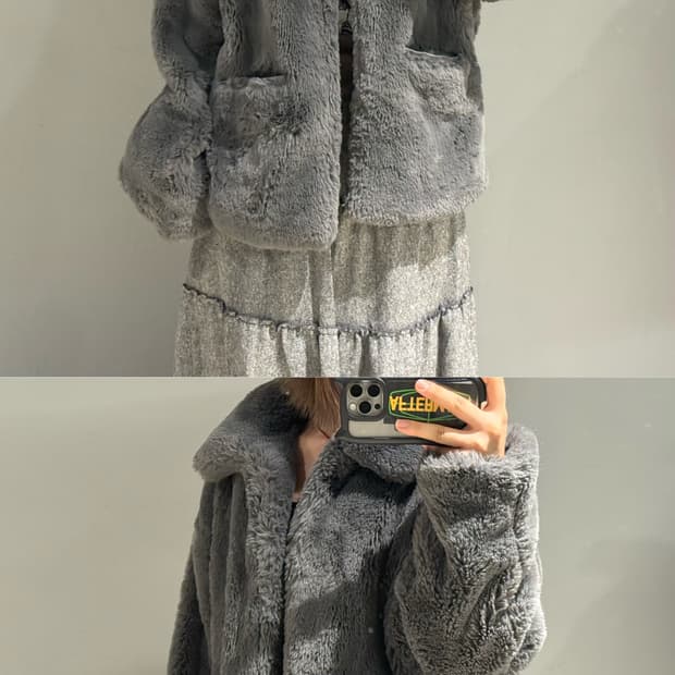 grayish blue pocket eco fur jk