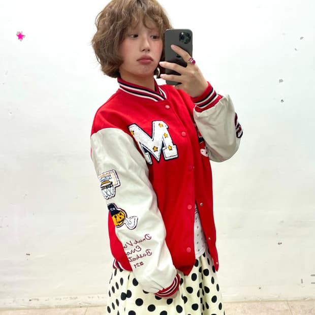  Retro M Star Patch Red Stadium Jacket