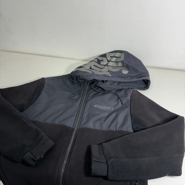 100 디스커버리 블랙 플리스 후드집업