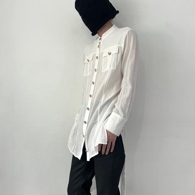 발망 비대칭 하이로우 화이트 롱셔츠