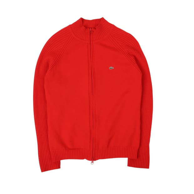 라코스테 오렌지레드 울 집업 니트 가디건