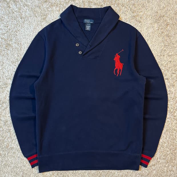 폴로 랄프로렌 빅포니 로고 숄카라 맨투맨 네이비