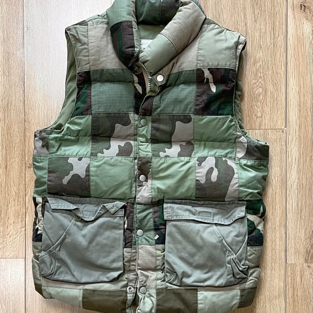 택포) 카모 패턴 패치워크 빈티지 패딩 베스트 조끼