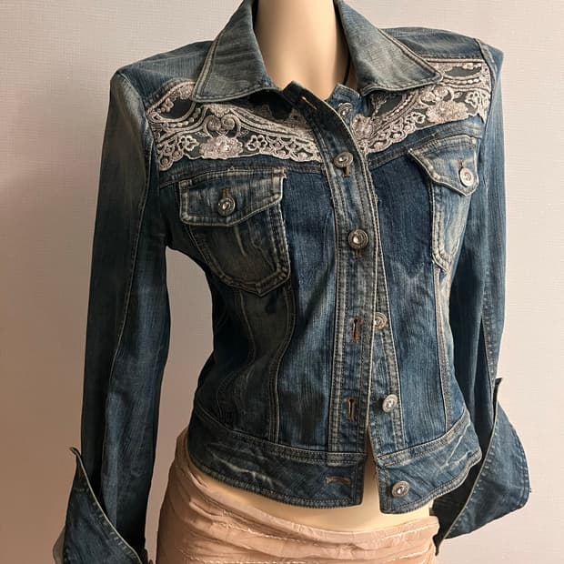 Fairy lace cubic denim jacket