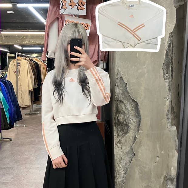 아디다스 크롭 맨투맨 아이보리 XS   #csz3361