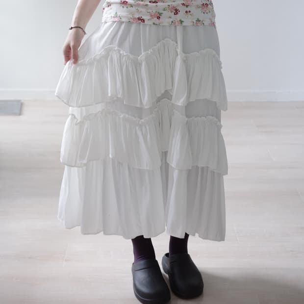 Pure white tiered ruffle layered skirt