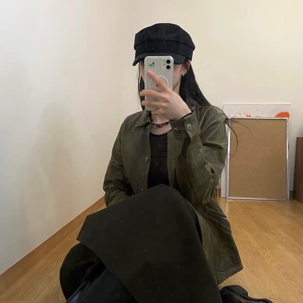 빈티지 레더 자켓 카키