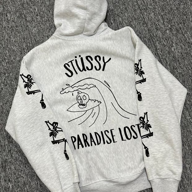 스투시 stussy 후드집업 애쉬 헤더 파라다이스 해골