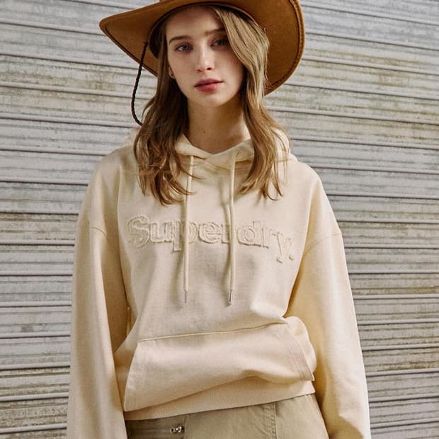 슈퍼드라이 빈티지 워시드 후드 크림 vintage washed