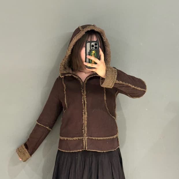 kawaii fur line detail fleece hood jk