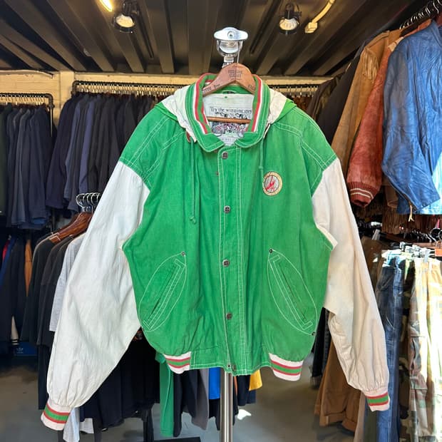 90s Why Sky 후드 바시티 자켓