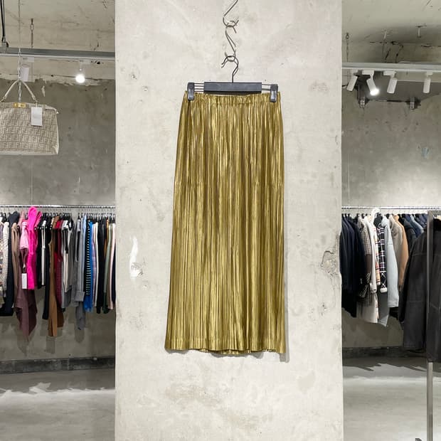 플리츠 플리즈 골드 밴딩 롱 스커트