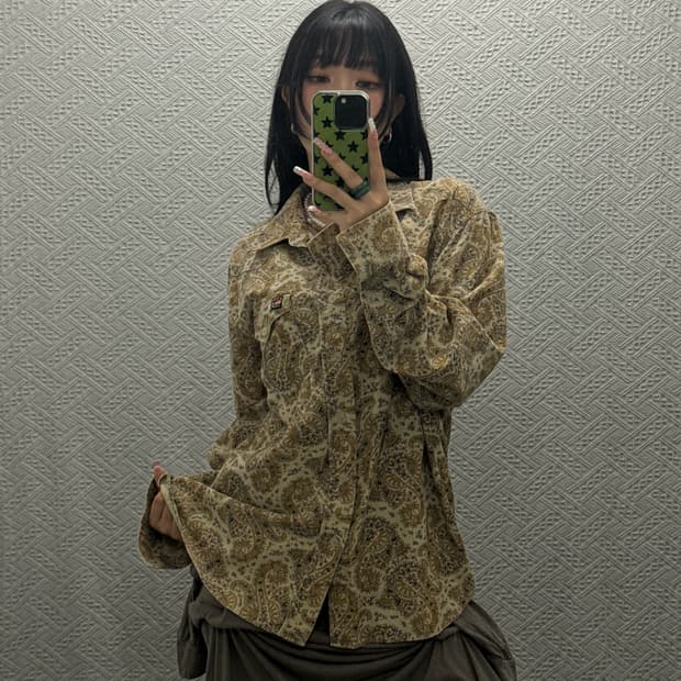 퀵실버 보헤미안 에스닉 페이즐리 히피 코듀로이 셔츠 K0313