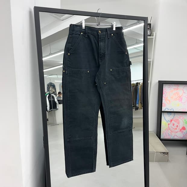 칼하트 OG 더블니 카펜터 덕캔버스 페이딩 워크팬츠 블랙