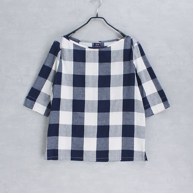 AIR ROCK _ boat neck check cotton top