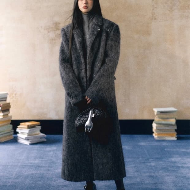 진주펄 모헤어 울 롱코트 그레이