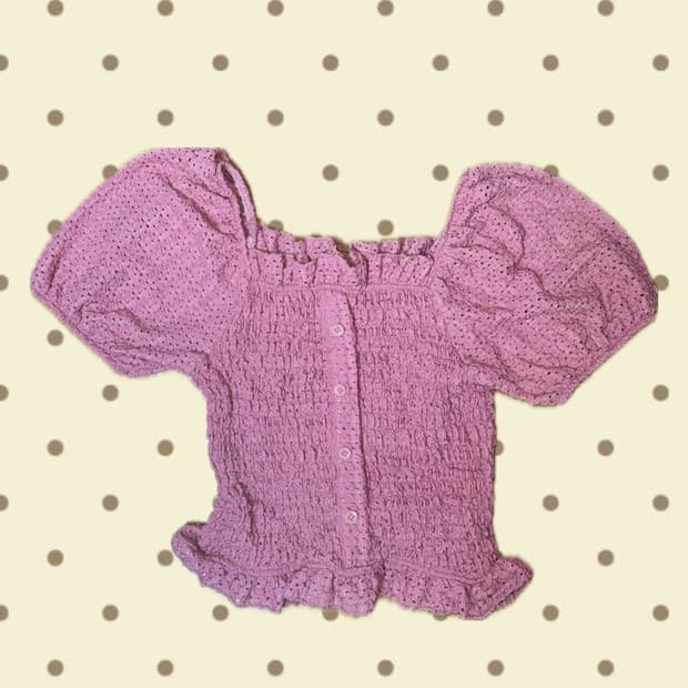 빈티지 하구미 진달래 핑크 퍼프 펀칭 블라우스