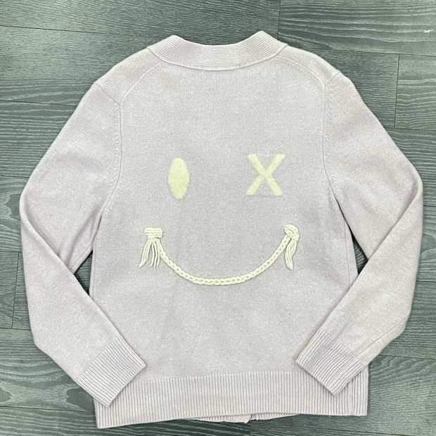 SJYP 스마일 연보라 니트 포켓 가디건 모리걸 키치