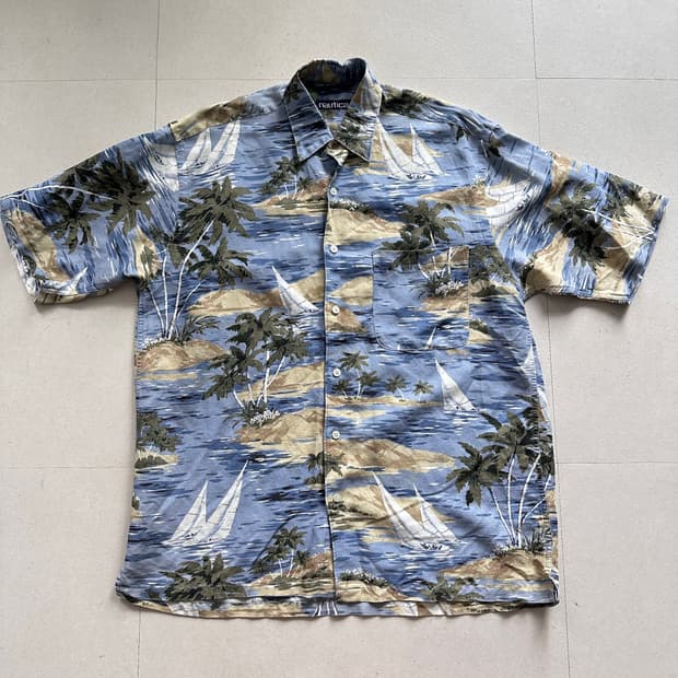 노티카 90s 빈티지 린넨 알로하 하와이안 셔츠 M