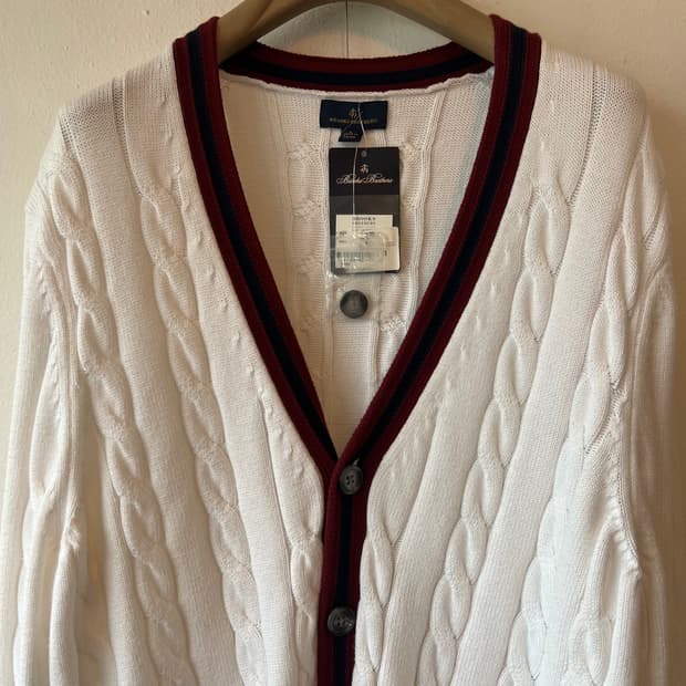 브룩스브라더스 남성 아이보리 케이블가디건 브이넥가디건