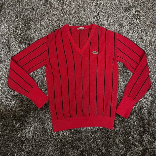라코스테 LACOSTE 80s 스트라이프 브이넥 니트 95