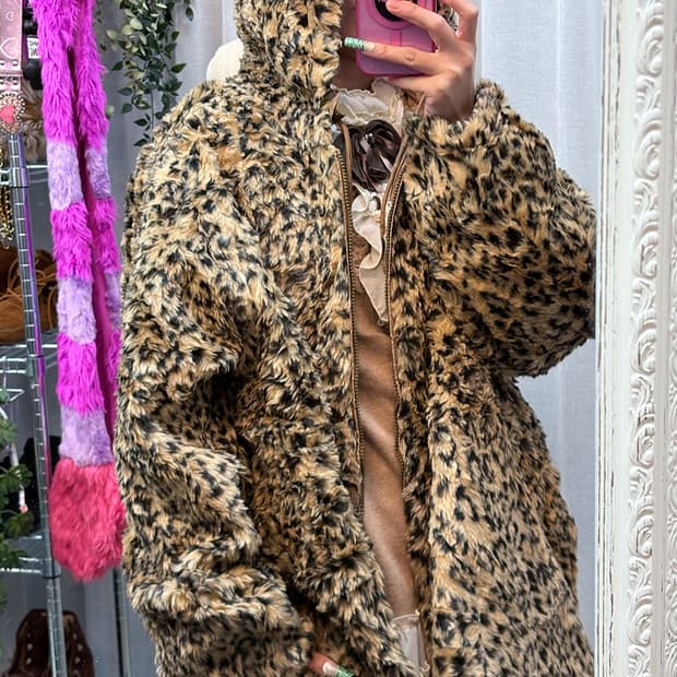 레오파드 후드자켓 