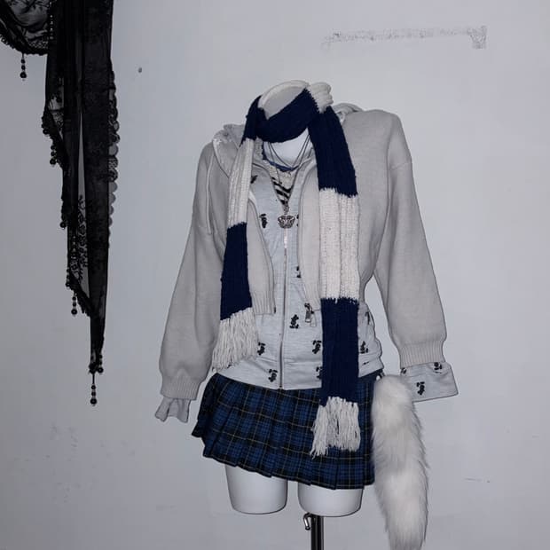 딥블루 니혼진 엑시즈팜 코디세트 6pcs 💙🤍🪽 스트라이프 머플러 