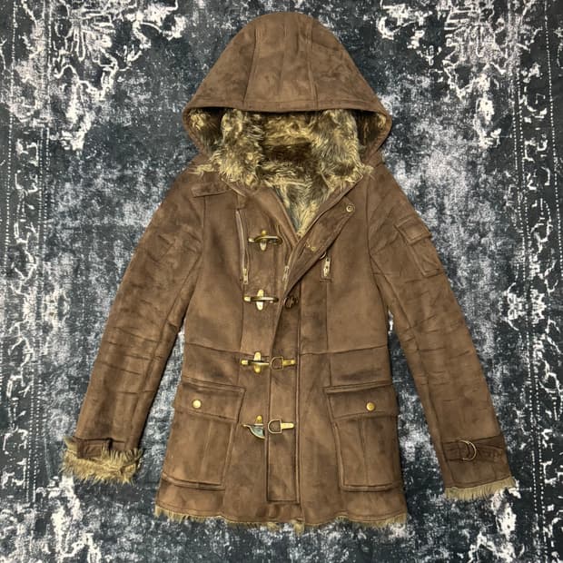 00s Mode Dark Brown Fur Buckle Jacket