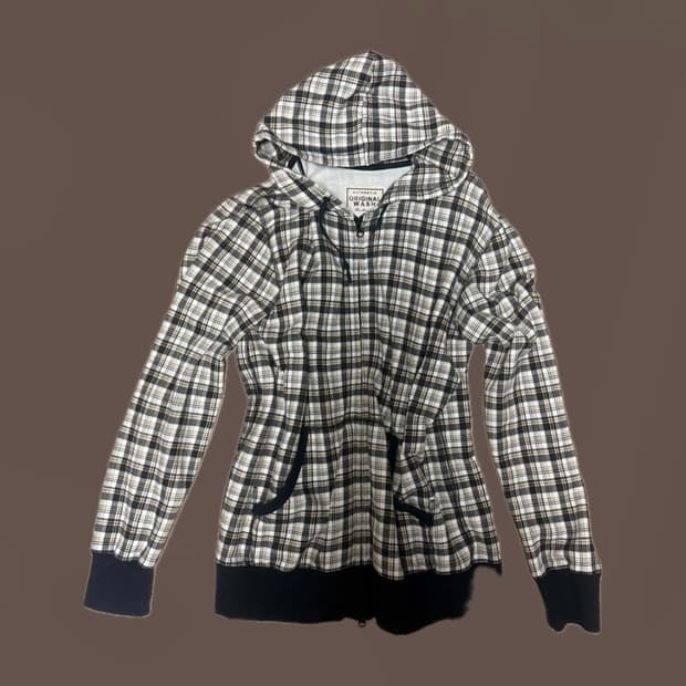 투웨이 체크 후집 빈티지 후드집업