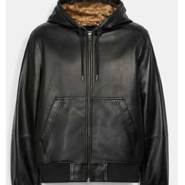 COACH 레더 트레이너 후드 자켓