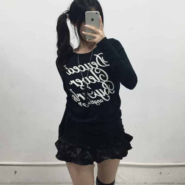 [B/A/B] 갸루 레터링 하트 리본 롱슬리브