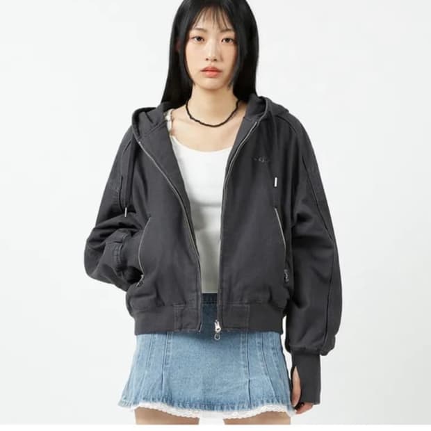 코드그라피 우먼 빈티지 워싱 코튼 후드집업 차콜