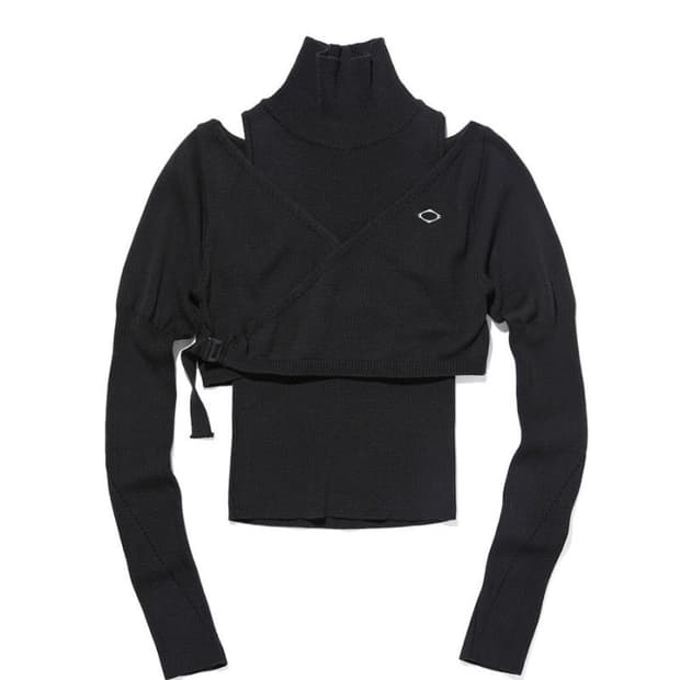 [S] 미스치프 오버랩 니트 탑 블랙