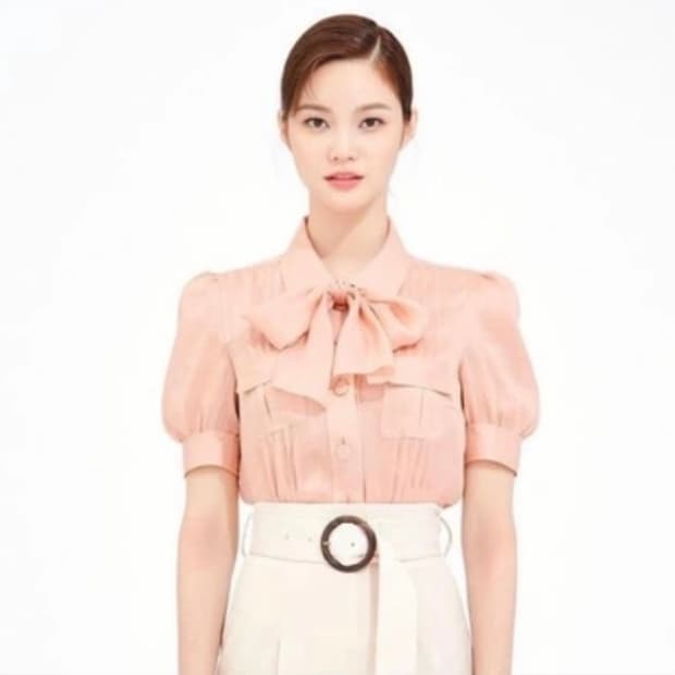 아보아보 실크 리넨 블라우스 핑크