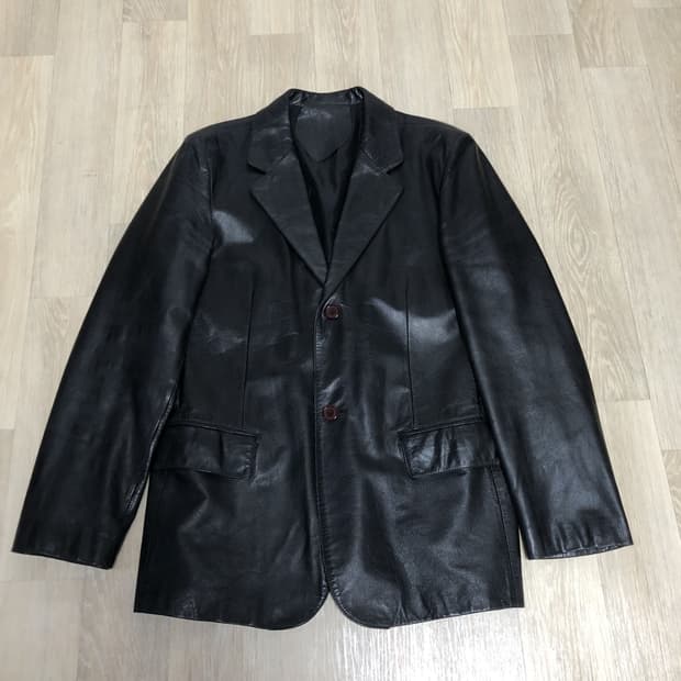 (L) 빈티지 Vintage 소가죽 리얼레더 투버튼 블레이저 자켓 블랙