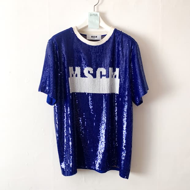MSGM 블루 시퀸 스팽글 여성 반팔 티셔츠 S사이즈