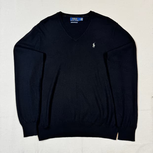 M) 폴로 랄프로렌 워셔블 메리노 울 브이넥 니트 긴팔 블랙