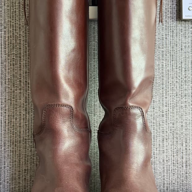 레노마 renoma 브라운 기모 안감 사이드 지퍼 리얼 레더 가죽 롱부츠