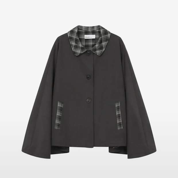 Check cape jacket CHARCOAL 미세키서울 망토(케이프)