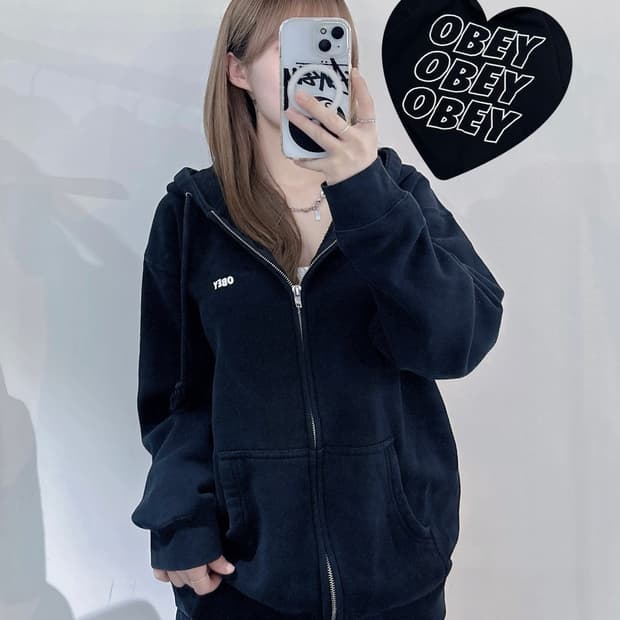 오베이 스펠로고 블랙 후드집업