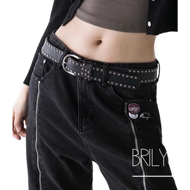 [Unisex] GOA 더블 아일렛 스터드 y2k 레트로 가죽 벨트