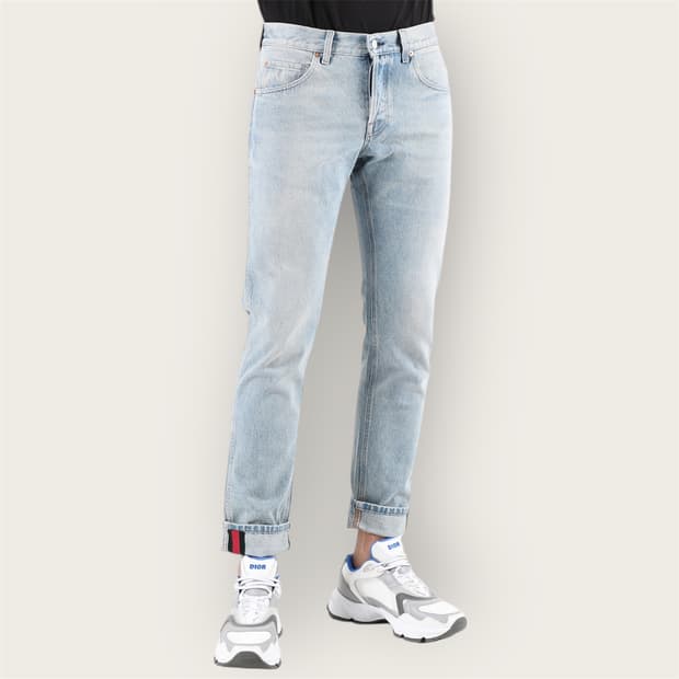 34/ 구찌 웹 커프드 스트레이트 데님 팬츠