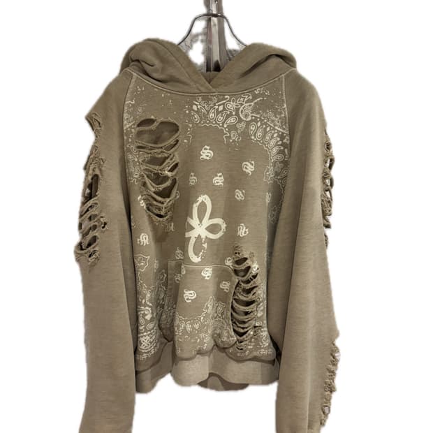 Surgrey paisley destroyed hoodie