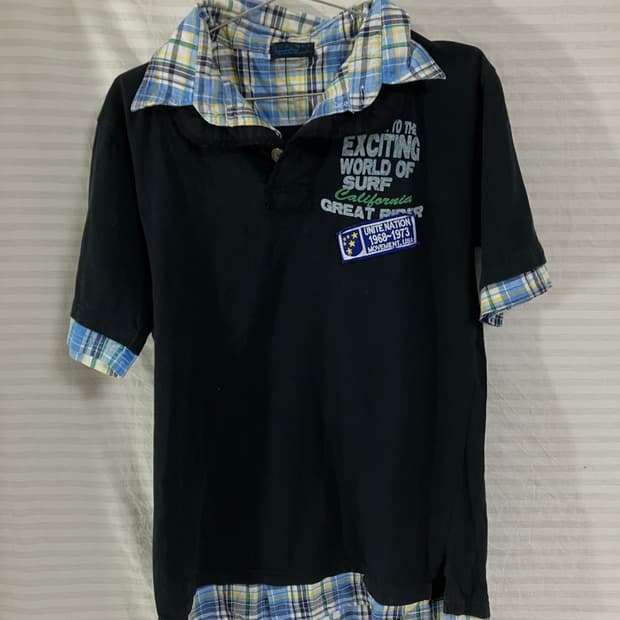 빈티지 체크 셔츠 레이어드 카라 반팔 1057 모리걸 y2k 스트릿 갸루