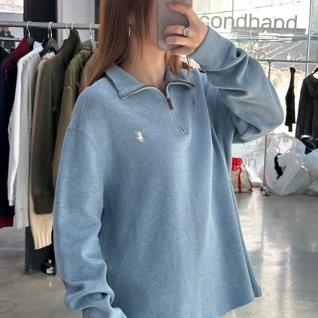 폴로랄프로렌 코튼 쿼터 지퍼 모크넥 스웨터
