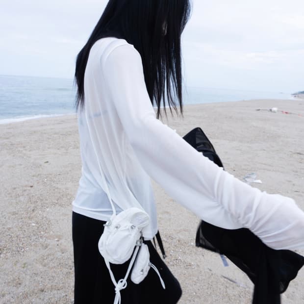 WRINKLE MESH CARDIGAN WHITE