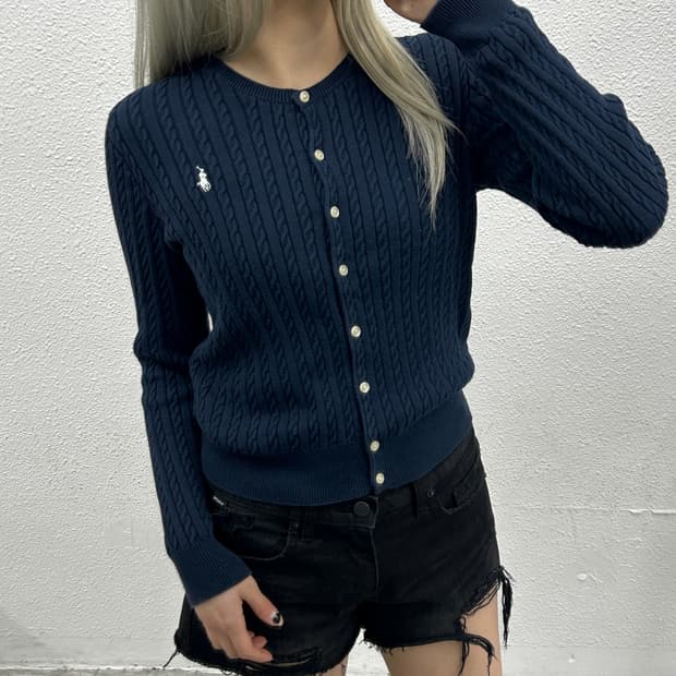폴로 랄프로렌 화이트포니 네이비 꽈배기 가디건 XL