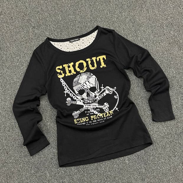 M)Japanese Vintage Y2K 여성 스컬 글리터 프린팅 롱슬리